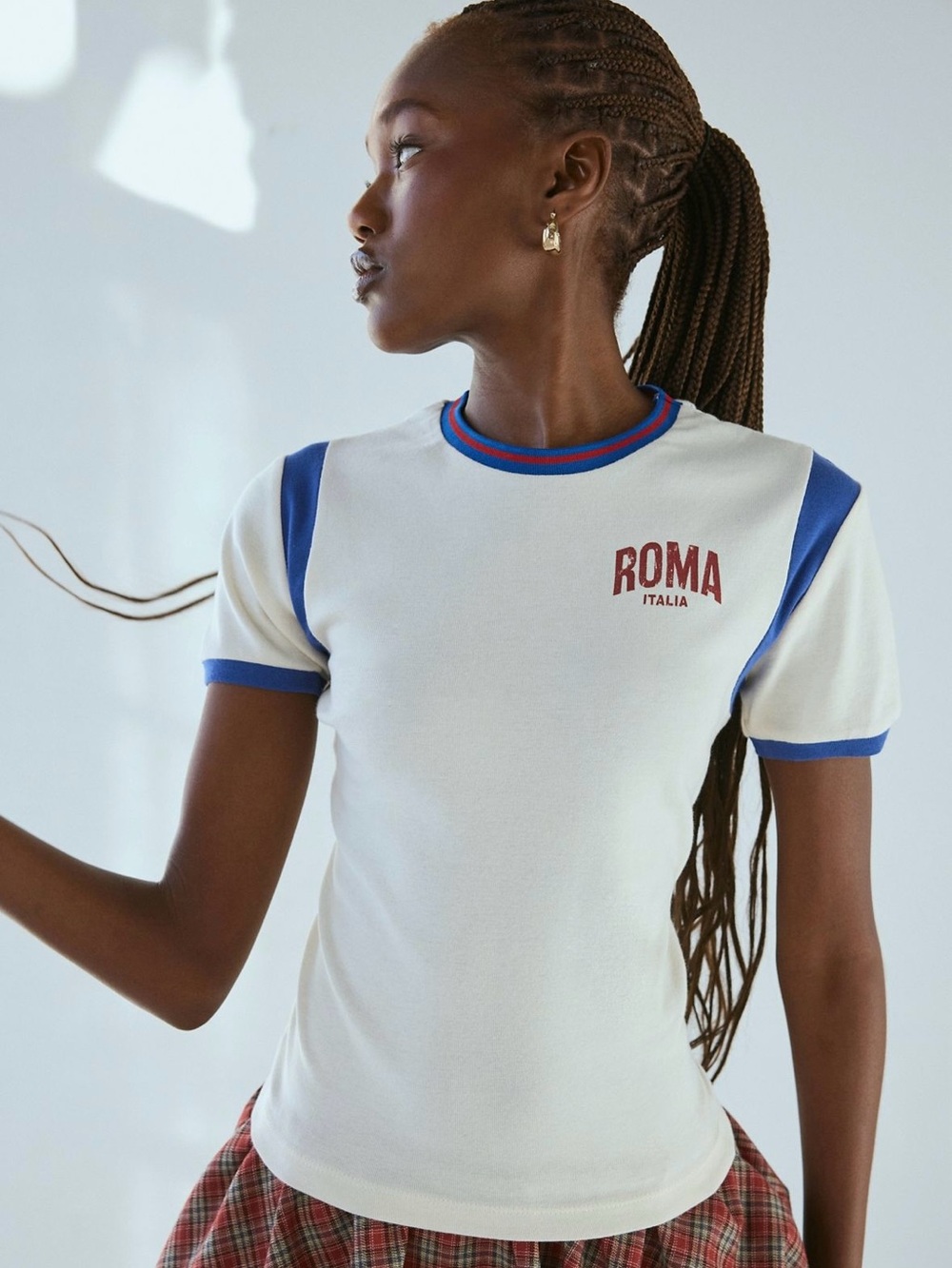 Urban Outfitters Roma Sport Cropped Ringer Baby Tee - Red White Blue